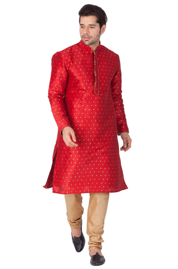 Men's Maroon Cotton Silk Blend Kurta and Pyjama Set - Vastramay