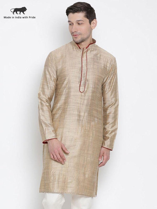 Men's Beige Cotton Silk Blend Kurta - Vastramay