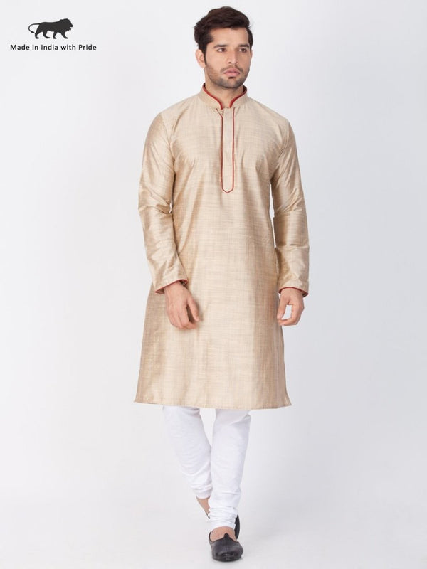 Men's Beige Cotton Silk Blend Kurta and Pyjama Set - Vastramay