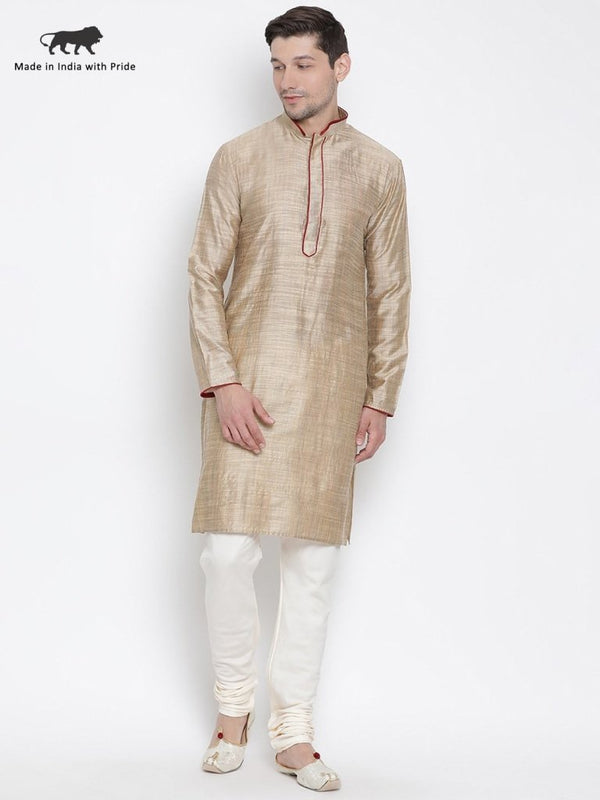 Men's Beige Cotton Kurta and Pyjama Set - Vastramay