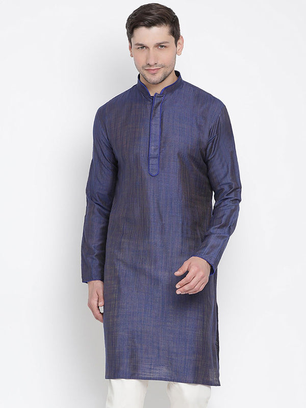 Men's Blue Cotton Silk Blend Kurta - Vastramay