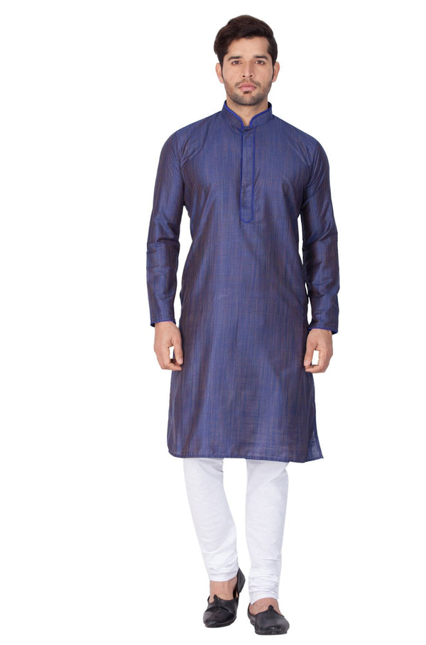 Men's Blue Cotton Silk Blend Kurta and Pyjama Set - Vastramay