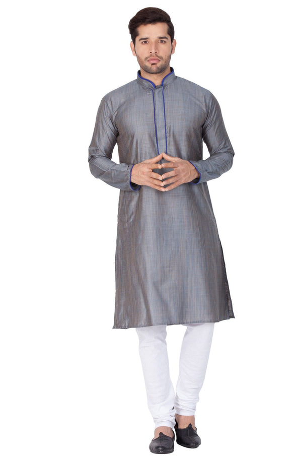 Men's Grey Cotton Silk Blend Kurta and Pyjama Set - Vastramay