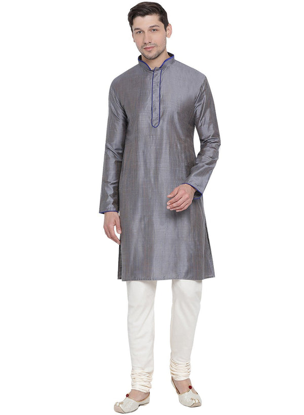 Men's Grey Cotton Kurta and Pyjama Set - Vastramay