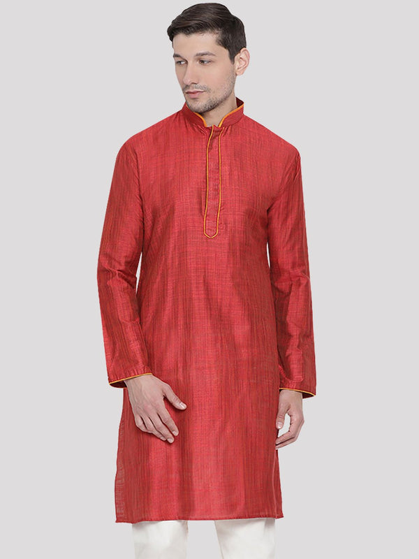 Men's Maroon Cotton Silk Blend Kurta - Vastramay