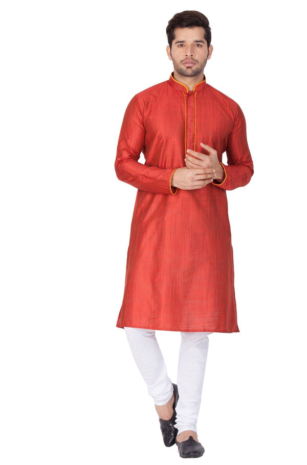 Men's Maroon Cotton Silk Blend Kurta and Pyjama Set - Vastramay