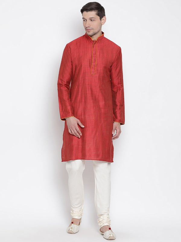 Men's Maroon Cotton Kurta and Pyjama Set - Vastramay