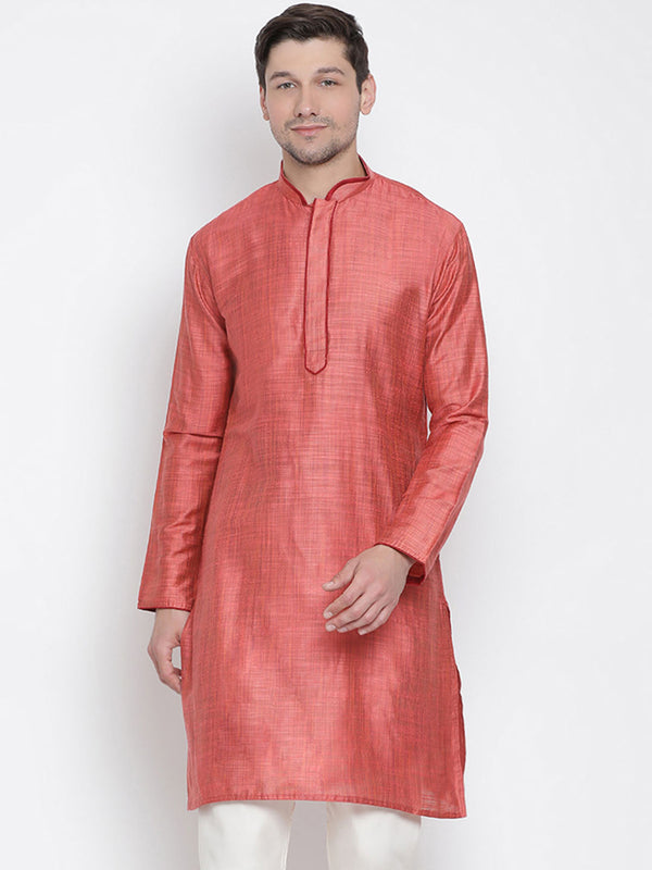 Jashvi Men's Pink Cotton Silk Blend Kurta