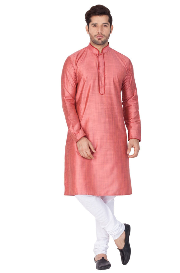 Men's Pink Cotton Silk Blend Kurta and Pyjama Set - Vastramay