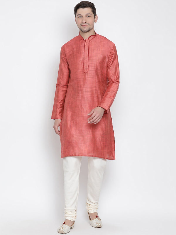 Men's Pink Cotton Kurta and Pyjama Set - Vastramay