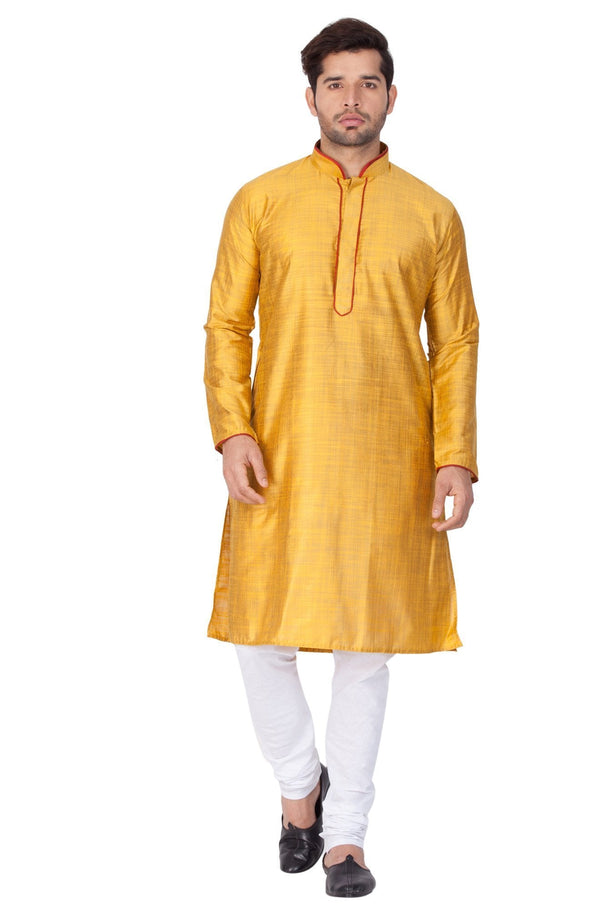 Men's Yellow Cotton Silk Blend Kurta and Pyjama Set - Vastramay