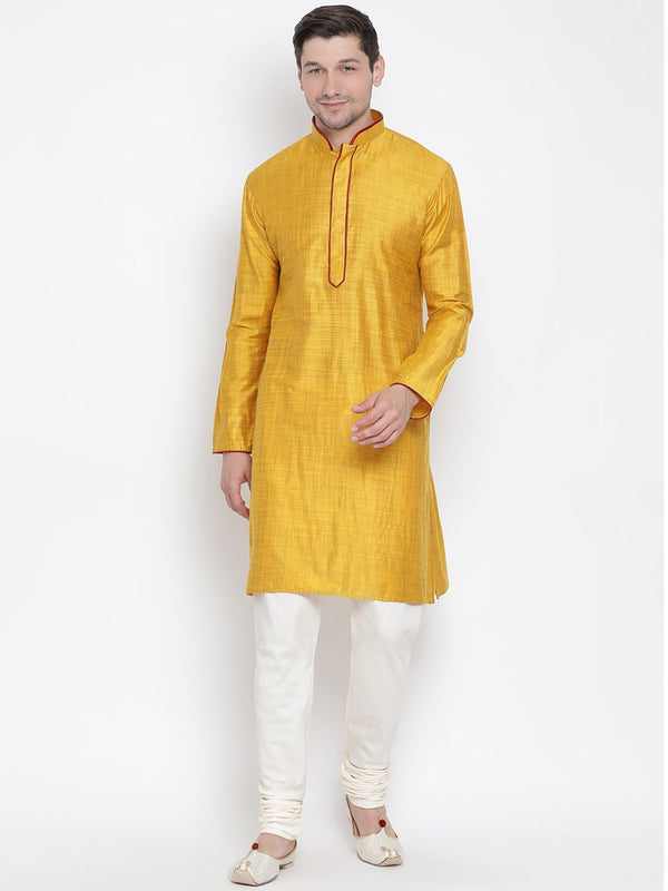 Men's Yellow Cotton Kurta and Pyjama Set - Vastramay