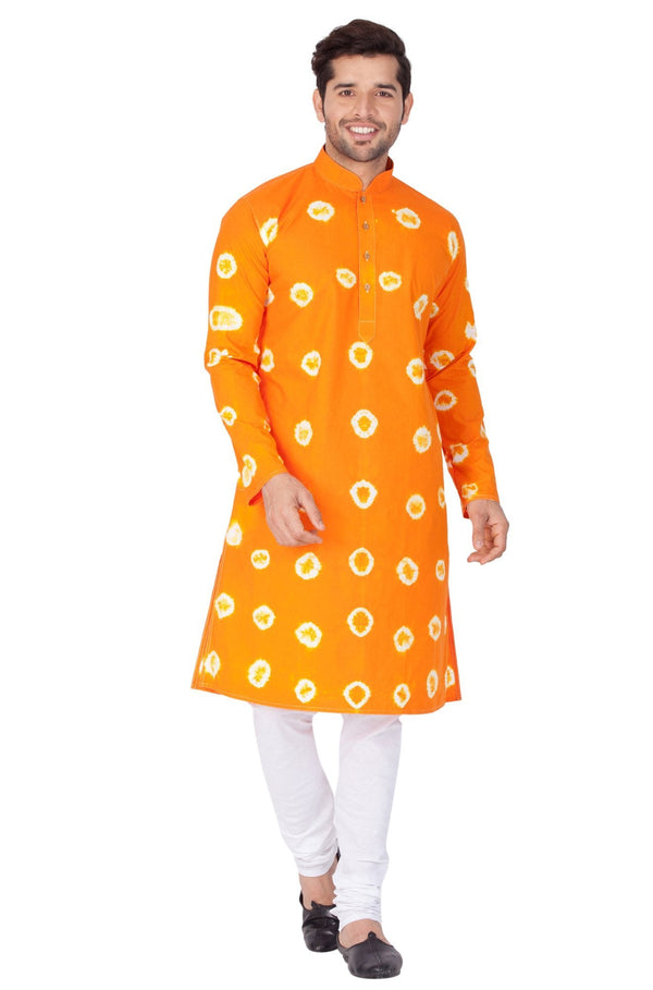 Jashvi Men's Orange Cotton Kurta and Pyjama Set