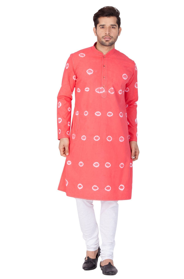 Men's Pink Cotton Kurta and Pyjama Set - Vastramay