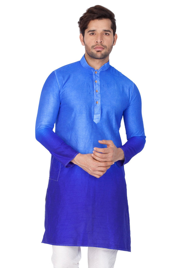 Jashvi Men's Blue Cotton Silk Blend Kurta