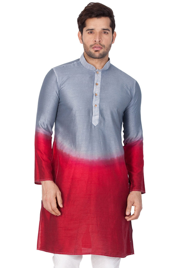 Jashvi Men's Grey Cotton Silk Blend Kurta