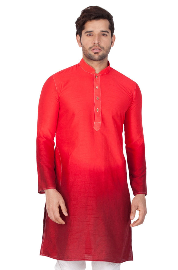 Jashvi Men's Red Cotton Silk Blend Kurta