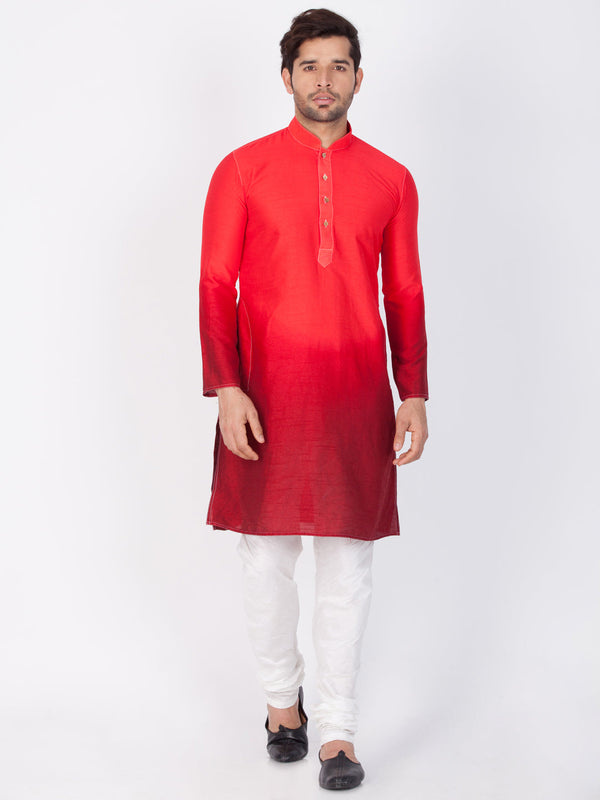 Jashvi Men's Red Cotton Silk Blend Kurta and Pyjama Set