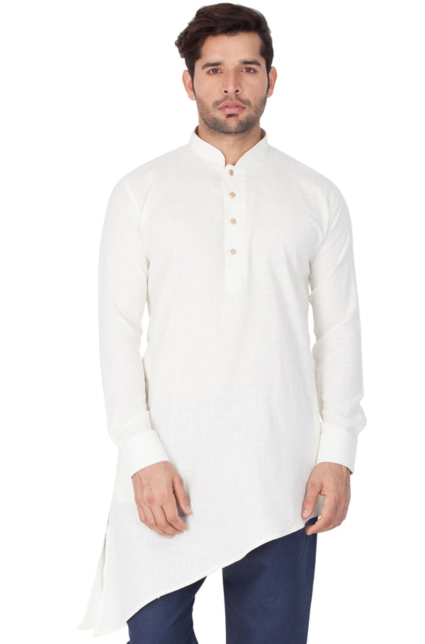 Jashvi Men's Beige Color Linen Kurta