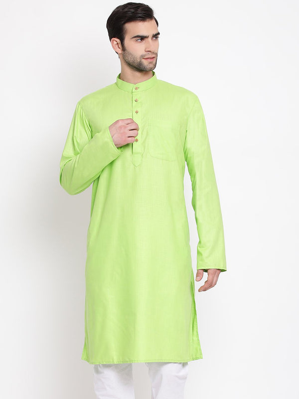 Men's Green Cotton Blend Kurta - Vastramay