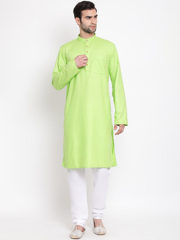 Men's Green Cotton Blend Kurta and Pyjama Set - Vastramay