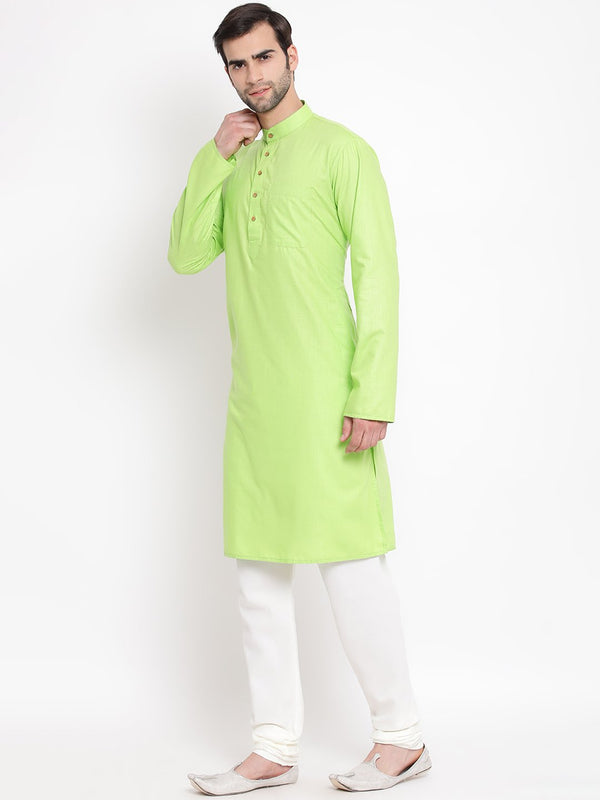 Men's Green Cotton Blend Kurta and Pyjama Set - Vastramay