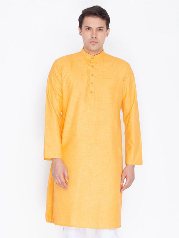 Men's Orange Linen Kurta - Vastramay