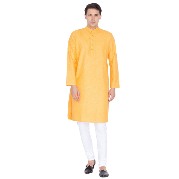 Men's Orange Linen Kurta and Pyjama Set - Vastramay