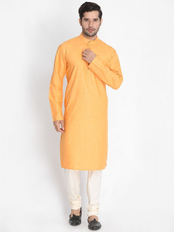 Men's Orange Cotton Blend Kurta and Pyjama Set - Vastramay