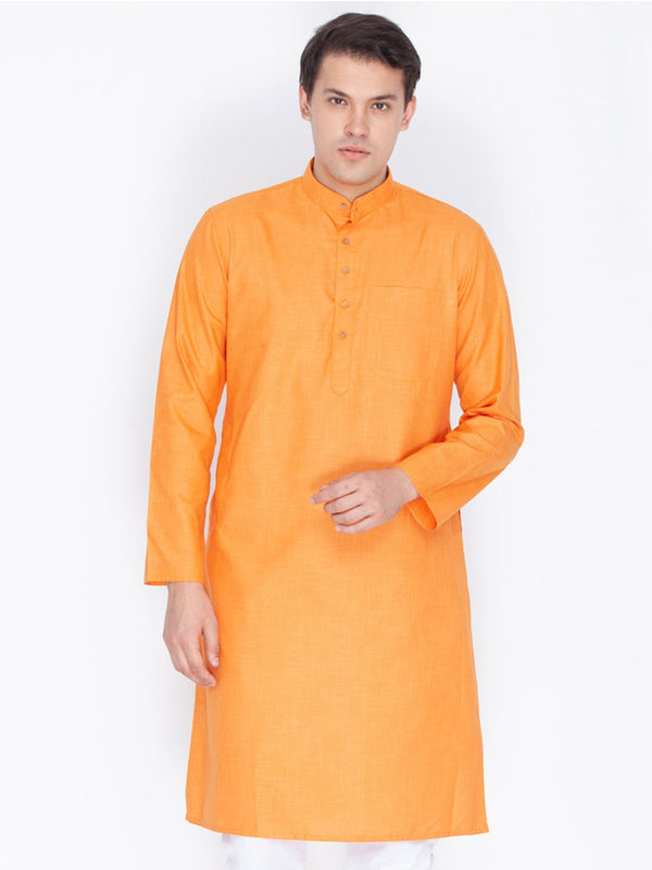 Men's Orange Linen Kurta - Vastramay