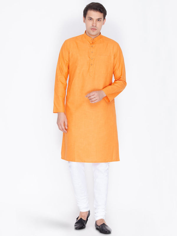 Men's Orange Linen Kurta and Pyjama Set - Vastramay