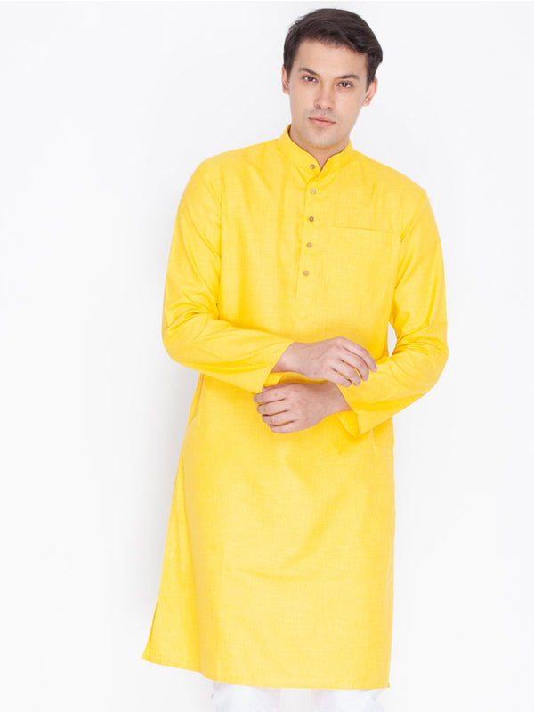 Men's Yellow Linen Kurta - Vastramay