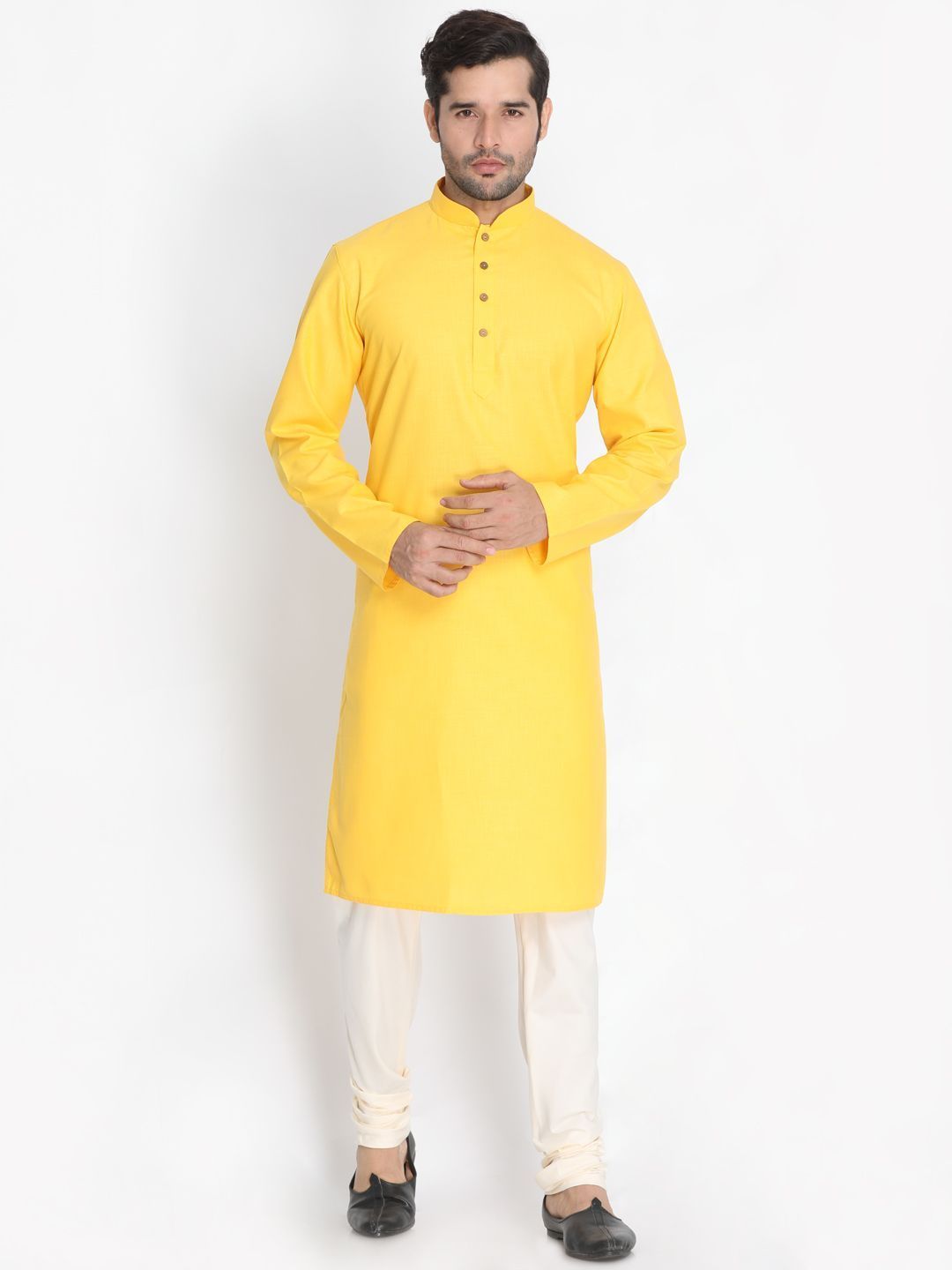 Men's Yellow Cotton Blend Kurta and Pyjama Set