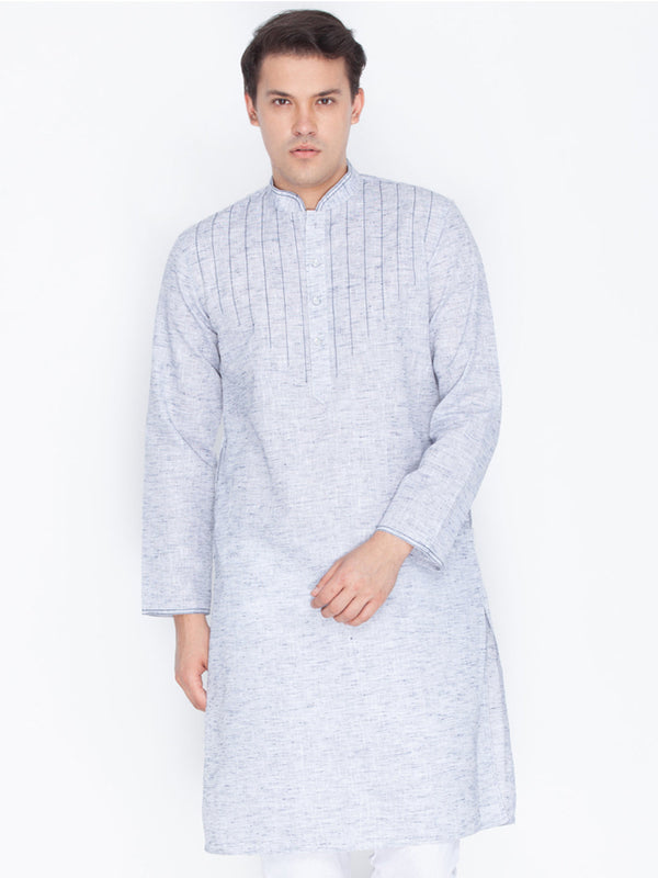 Jashvi Men's Blue Color Linen Kurta