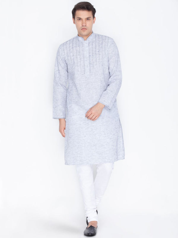 Jashvi Men's Blue Color Linen Kurta and Pyjama Set