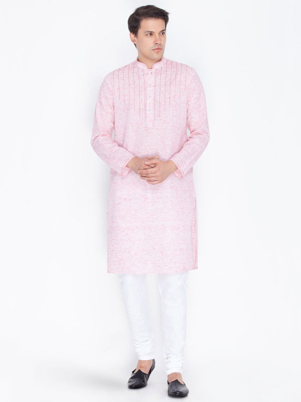 Jashvi Men's Pink Color Linen Kurta and Pyjama Set