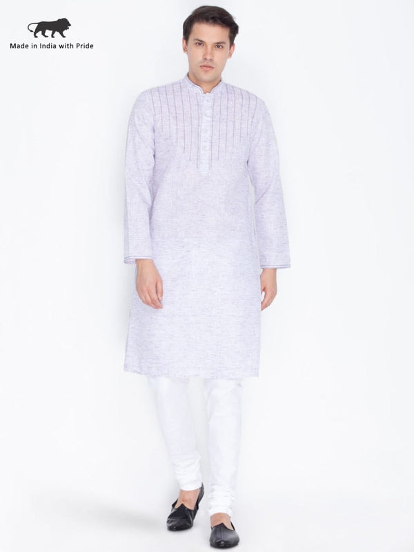 Jashvi Men's Purple Color Linen Kurta and Pyjama Set