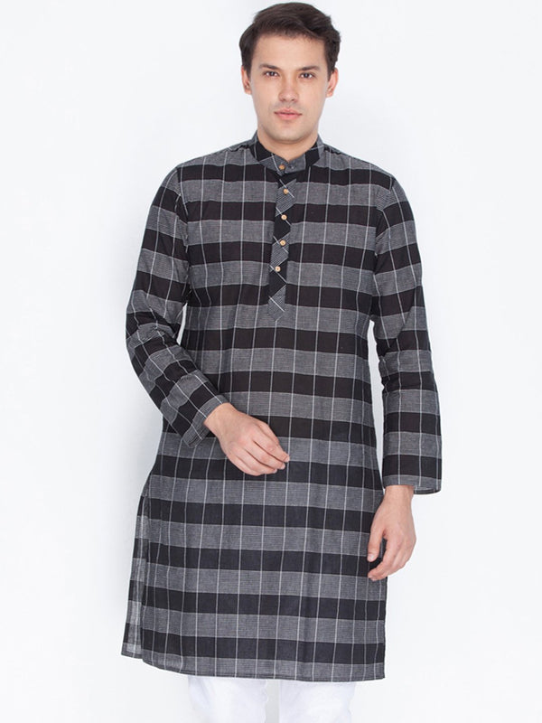 Men's Black Cotton Kurta - Vastramay