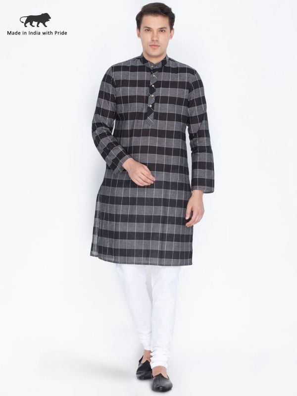 Men's Black Cotton Kurta and Pyjama Set - Vastramay