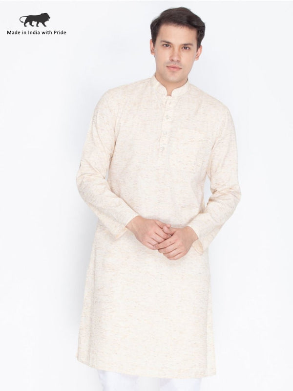 Jashvi Men's Beige Color Linen Kurta