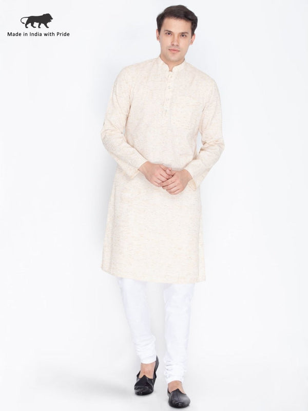 Jashvi Men's Beige Linen Kurta and Churidar Set