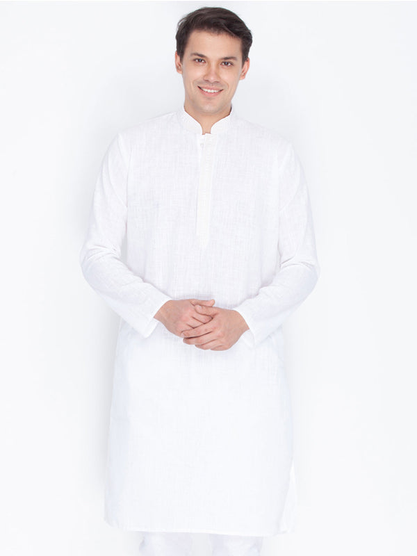 Jashvi Men's White Color Linen Kurta