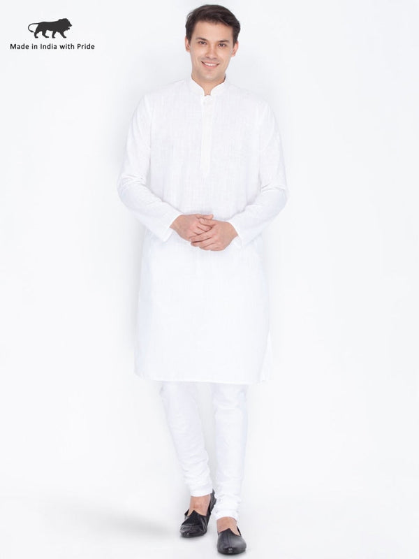 Jashvi Men's White Linen Kurta and Churidar Set