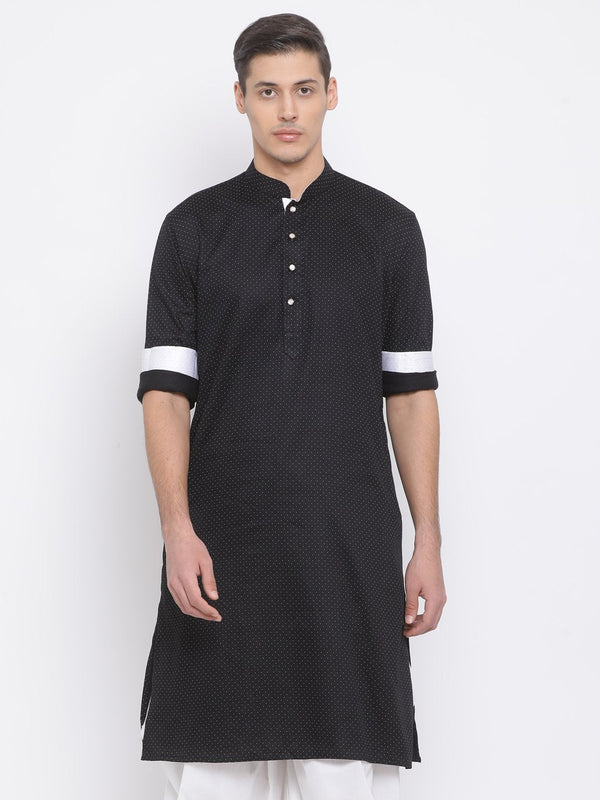 Men's Black Cotton Kurta - Vastramay