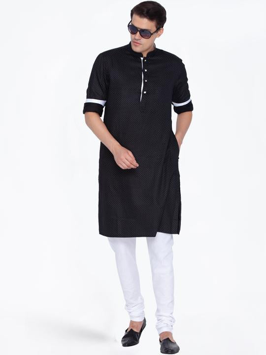 Men's Black Cotton Kurta Pajama Set - Vastramay