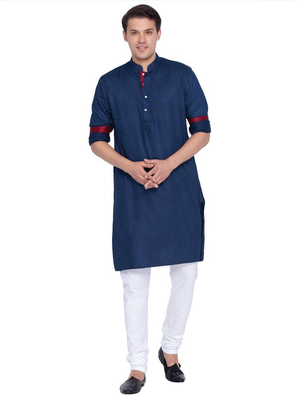 Men's Blue Cotton Kurta And Pyjama Set - Vastramay