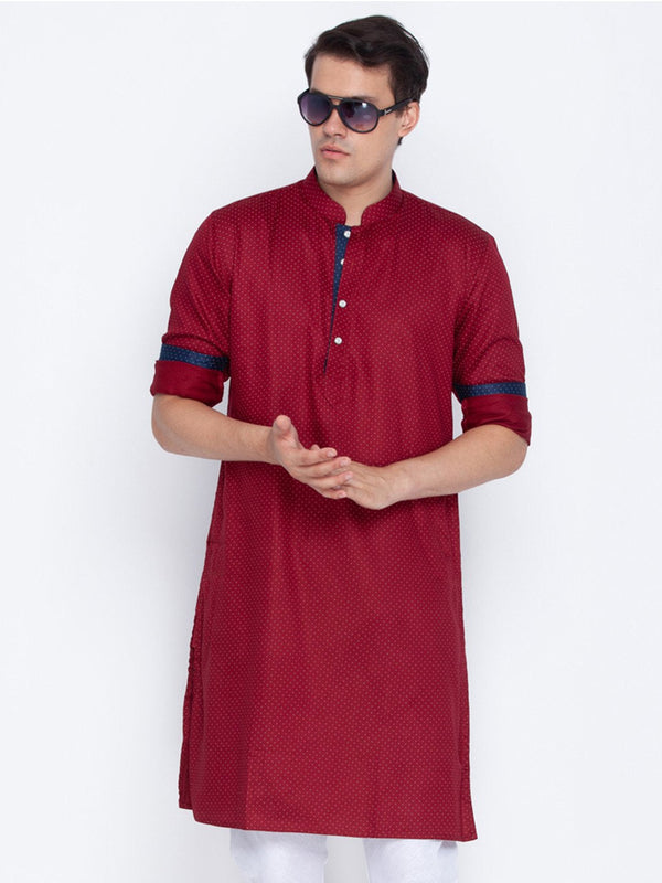 Men's Maroon Cotton Kurta - Vastramay