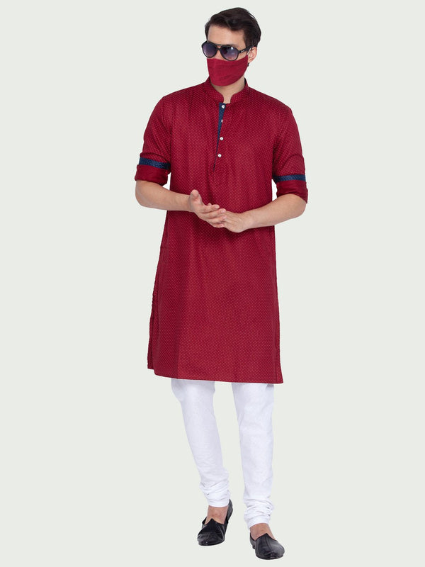 Men's Maroon Cotton Kurta And Pyjama Set - Vastramay