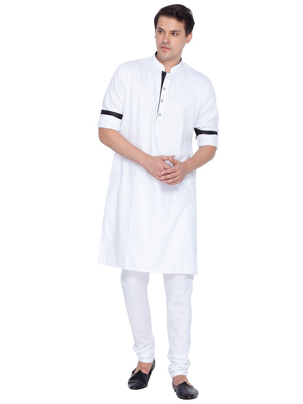 Men's White Cotton Kurta And Pyjama Set - Vastramay