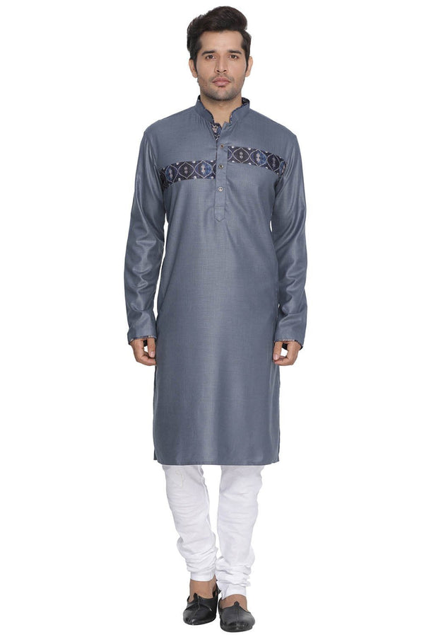 Jashvi Men's Grey Cotton Blend Kurta and Pyjama Set